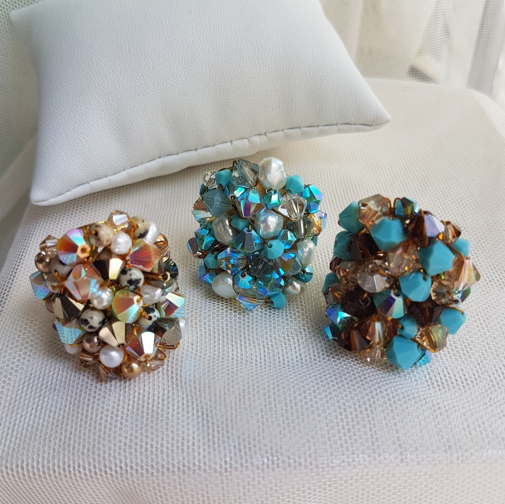 Swarovski Elements Large Dark Brown & Dalmatian Beads Cluster Statement Ring NWT - Picture 9 of 13